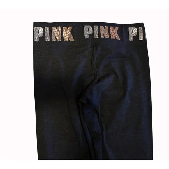 Victoria's Secret "PINK" Yoga Pants; Dark Gray w/Sequin Waistband - NEW! Size Lg - Picture 7 of 9